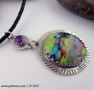 Artisan Glass and Amethyst Sterling Silver Necklace