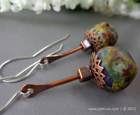 Artisan Glass Faux Stone Beads and Copper Earrings