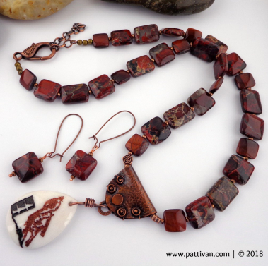 Jasper Tiger Eye and Artisan Horse Pendant Necklace and Earrings