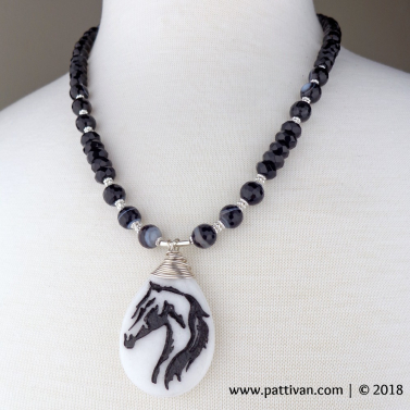 Artisan Crafted Horse Pendant with Onyx and Sardonyx Gemstones