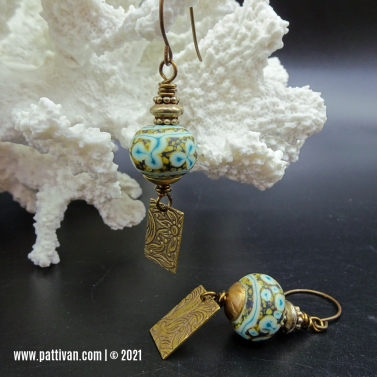 Artisan Lampwork and Antique Brass Earrings