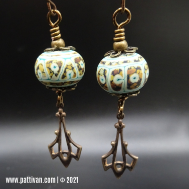 Artisan Lampwork and Natural Brass Earrings