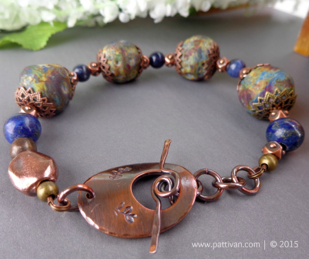 Artisan Glass Faux Stone and Copper Bracelet