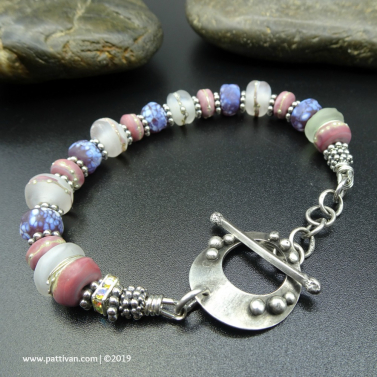 Hand Forged Sterling Toggle Bracelet with Artisan Glass Beads
