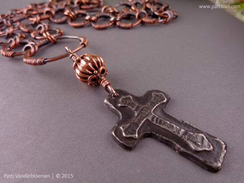 Artisan Pewter Cross and Handmade Copper Chain
