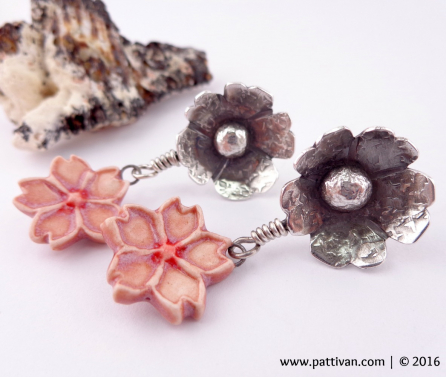 Hand Made Silver Flowers with Artisan Cherry Blossom Porcelain Charms