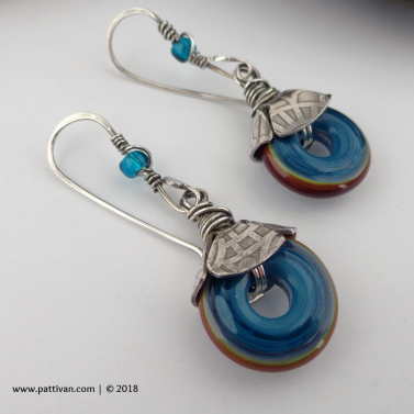 Artisan Teal Lampwork Discs and Sterling Earrings