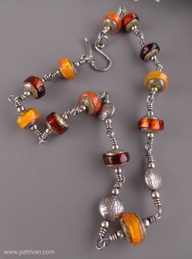 Sterling Silver and Artisan Lampwork Necklace with Handmade Silver Beads