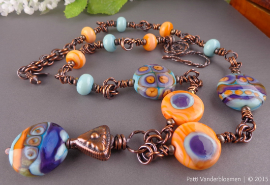 Batik Sherbert Artisan Lampwork and Copper Necklace