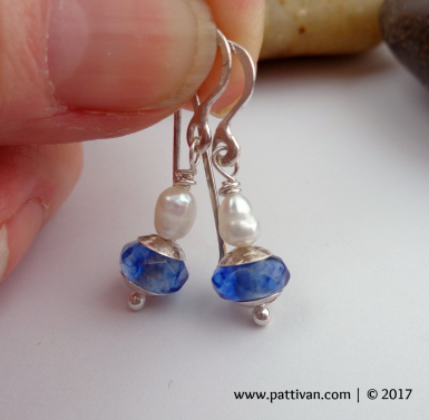 Blueberry Quartz and Pearl Earrings