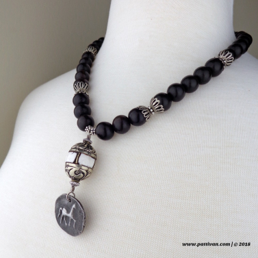 Artisan Pewter Pendant, Tibetan and Wood Beads with Sterling Elements