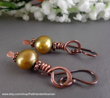 Bronze FW Pearls and Copper Earrings