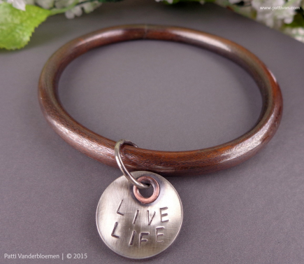 Brushed Copper Tube Bangle with Sterling Silver Charm