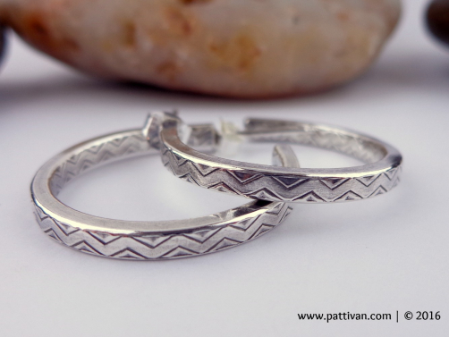 Chevron Pattern Sterling Silver Hoops