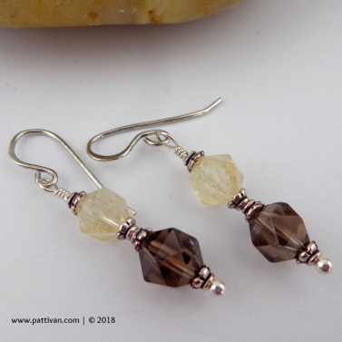 Citrine and Smokey Quartz Gemstone Earrings