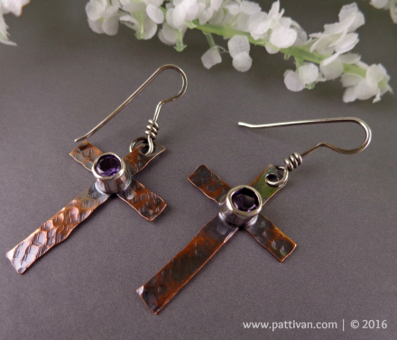 Copper and Faceted Amethyst Earrings