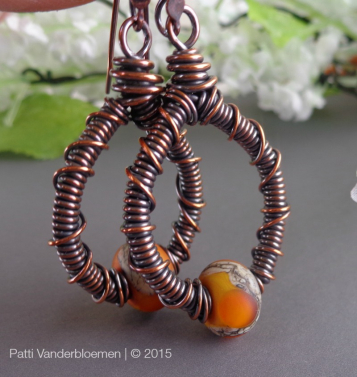 Artisan Lampwork and Copper Wire Wrapped Hoop Earrings