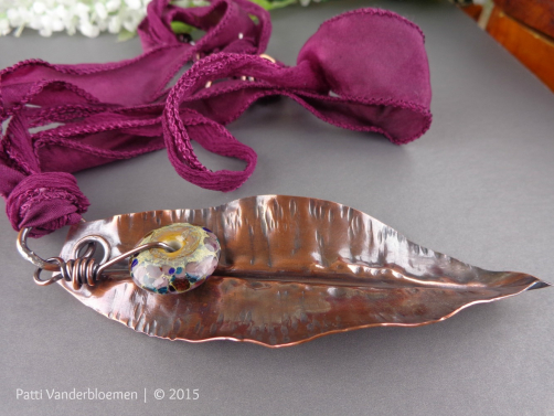 Fold Formed Copper Leaf and Silk Necklace