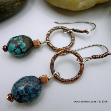 Copper Hoops and Turquoise Drop Earrings