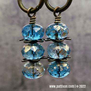 Crystal Blue Czech Glass and Antique Brass Earrings