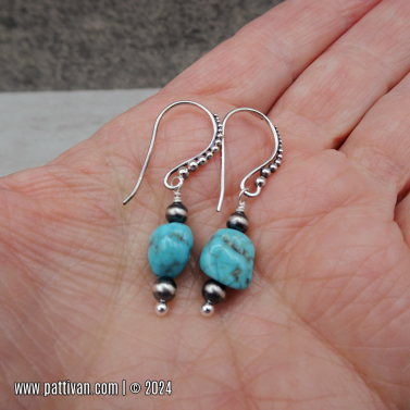 Sterling Silver Earrings with Kingman Turquoise Nuggets