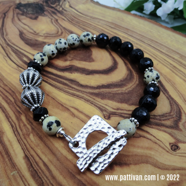 Dalmatian Jasper, Onyx, and Pewter Bracelet