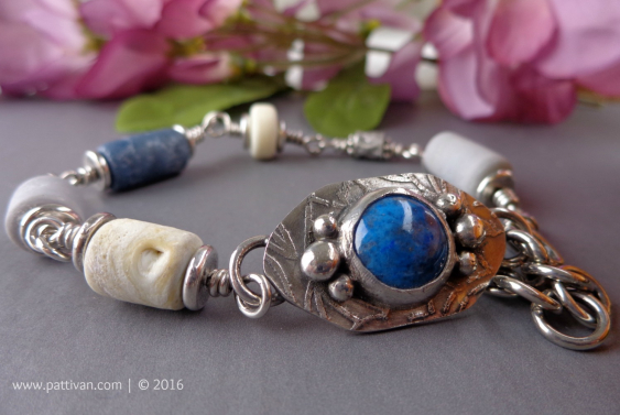 Denim Lapis, Artisan Lampwork, and Sterling Bracelet