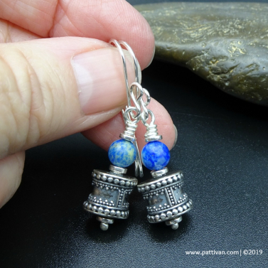 Denim Lapis and Bali Sterling Silver Earrings