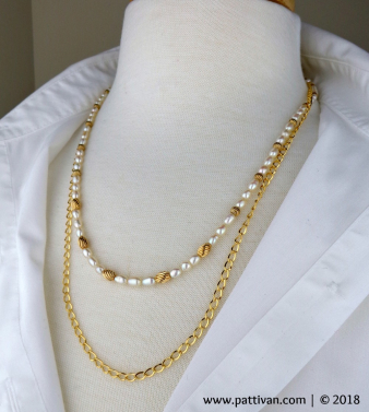 Double Strand Freshwater Pearls and Gold Necklace