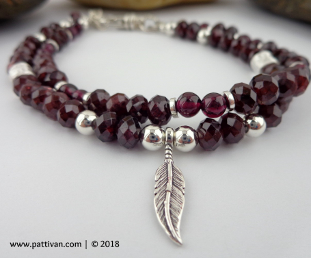 Double Strand Garnet and Sterling Silver Bracelet