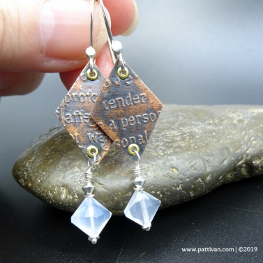 Etched Copper and Blue Chalcedony Earrings
