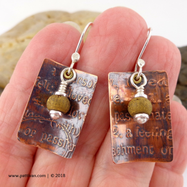 Etched Copper and Gold Druzy Mixed Metal Earrings