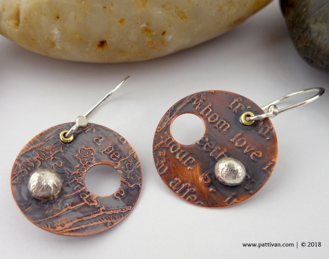 Etched Copper and Sterling Silver Earrings