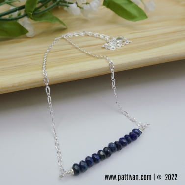 Faceted Lapis Lazuli Gemstone Bar Necklace