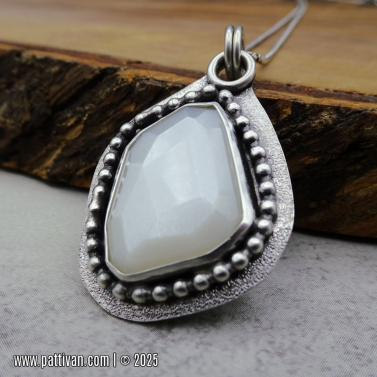 Faceted White Moonstone and Sterling Silver Pendant Necklace