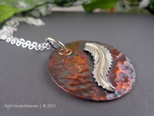 Mixed Metal Copper and Sterling Feather Necklace