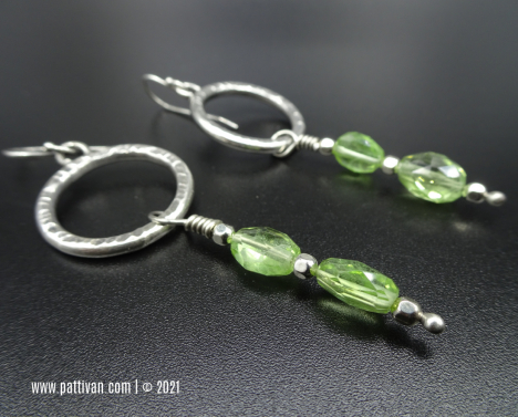 Fine Silver Hoops with Faceted Peridot