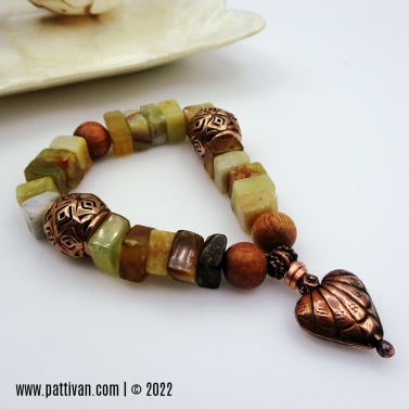 Flower Jade with Copper Accents - Stretch Bracelet