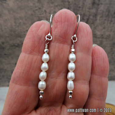FW Pearl and Sterling Silver Gemstone Bar Earrings