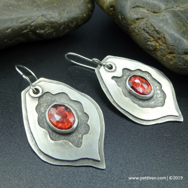 Garnet and Pierced Sterling Silver Earrings