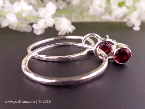 Faceted Garnet and Sterling Hoop Post-Style Earrings