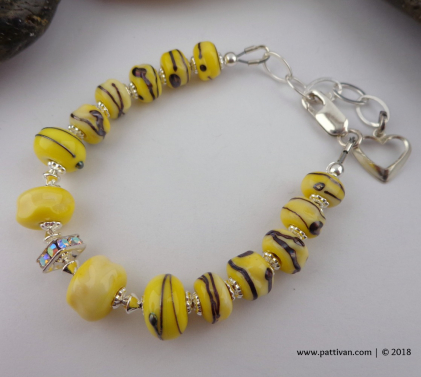 Golden Yellow Artisan Beads and Sterling Silver Bracelet