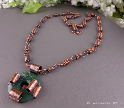 Agate and Copper Necklace with Handmade Copper Chain