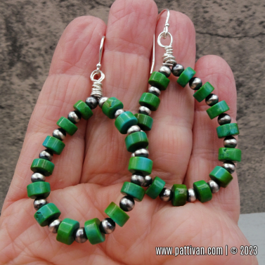 Sterling Silver and Green Turquoise Hoops