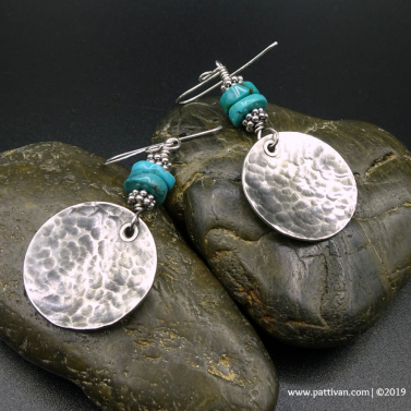 Hammered Sterling Silver and Turquoise Earrings