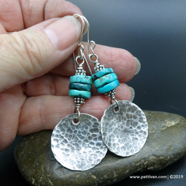 Hammered Sterling Silver and Turquoise Earrings Hammered Sterling Silver and Turquoise Earrings
