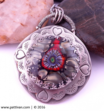HeartFire-Artisan Glass Cabochon and Sterling Silver