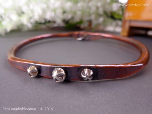 Heavy Copper Bangle with Sterling Silver Accents