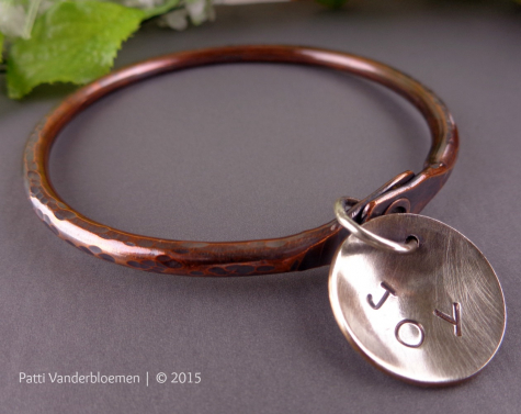 Copper Bangle with Sterling JOY Charm