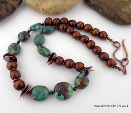 Hubei Turquoise Wood and Copper Bead Necklace